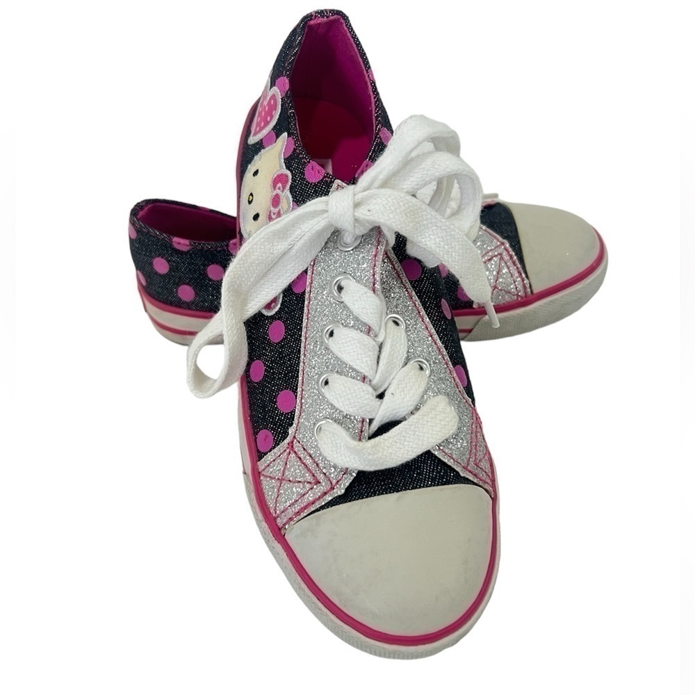 Hello Kitty Sanrio gray pink polka dots sneakers size 1 - Picture 1 of 11